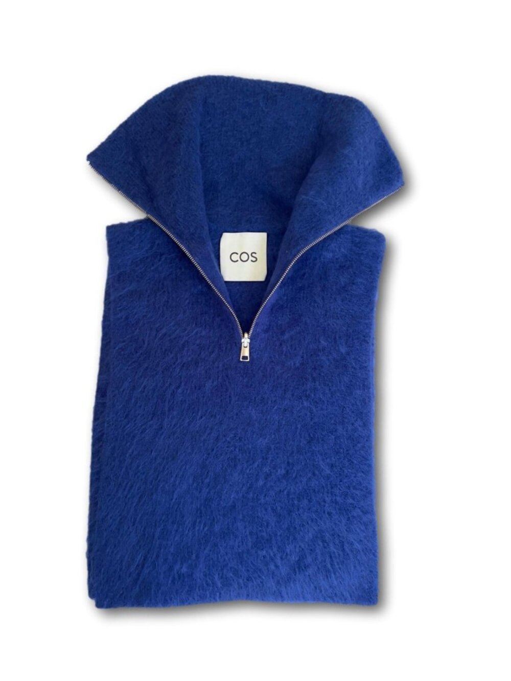 COS Blue Mohair Open Side Vest Mock Neck Half Zip Oversized Knit Layering Piece